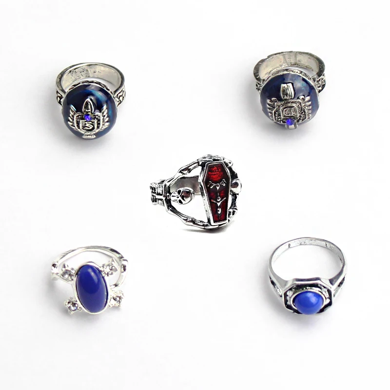 Vintage Vampire Diaries Rings Salvatore Stefan 's Finger Family Crest Ring Lapis Lazuli Ellipse Costume Ring Bohemian Wholesale