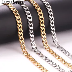 LUXUSTEEL No Fade Width 7mm Stainless Steel Cuban Chain Necklace For Men Length 20/22/24inch Golden Color Silver Tone Necklace