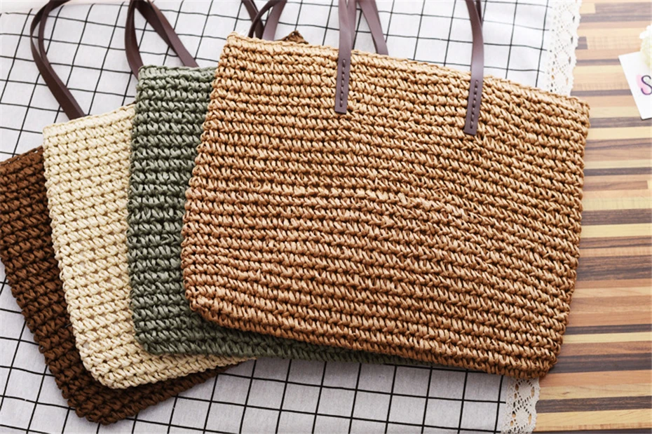 Frauen Handtasche Sommer Strand Tasche Rattan Gewebt Handarbeit Gestrickte Stroh Große Kapazität Totes Leder Frauen Schulter Tasche Böhmen Neue – Detail 10