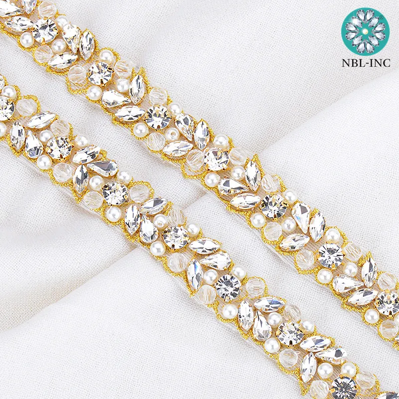 

(10 yards )bridal beaded silver rhinestone applique trim gold iron on for wedding dresses belt WDD0920