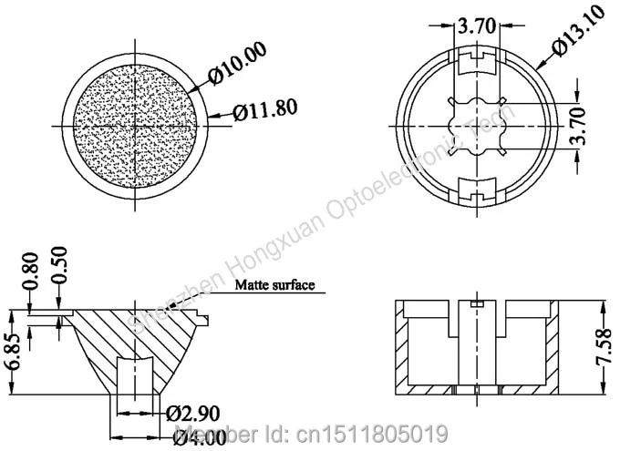 38degree -diameter 13.1mm-CREE XPG|XBD|XTE|XPE,Seoul Z5P,Luxeon T Mini Led Lens(HX-12-38M)