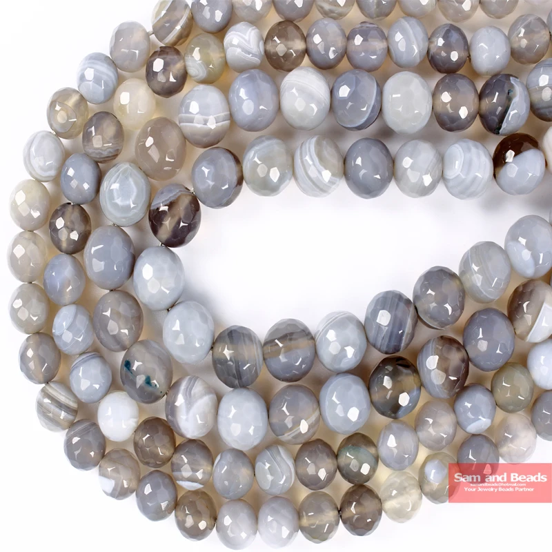 Wholesale Natural Stone Faceted Gray Stripe Agates Beads For Necklace Bracelet Making 4 6 8 10 12mm FGSB9