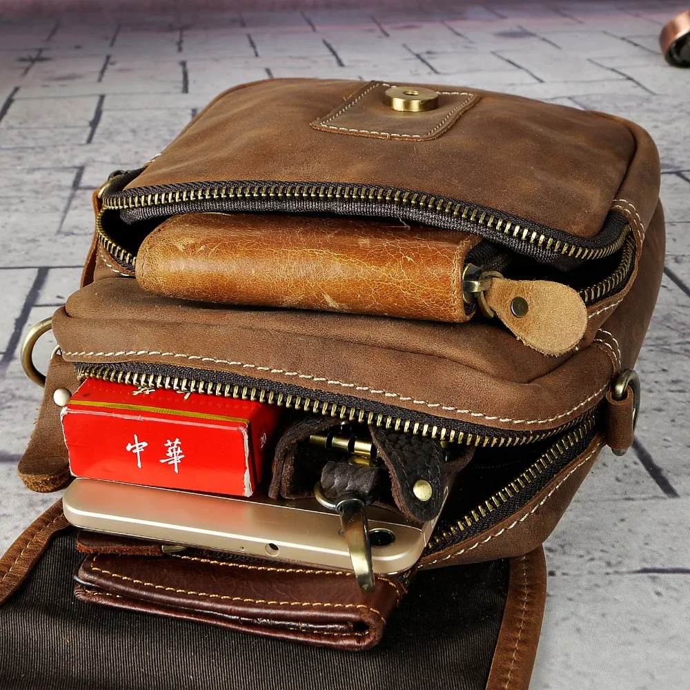 Quality Leather Men Design Casual Multifunction Small Messenger Crossbody Bag Fashion Waist Belt Bag Phone Pouch Male 1168d