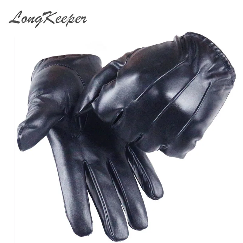 LongKeeper 2021 Hot Women\'s Full Finger Gloves Female PU Leather Driving Fashion Solid Winter Thick Warm For Men G243
