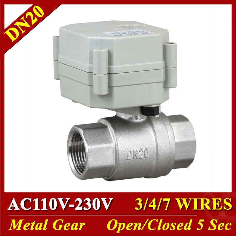 3/4'' Motorized Valves AC110V-230V 3/4/7 Wires 2 Way DN20 Water Electric Valves TF20-B2-C Metal Gear Fast Open