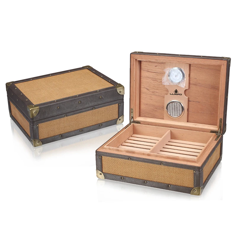 

LUXFO Cigar Humidor, Mellow Cedar Wood Double-Layer Moisturizing Cabinet Case With Humidifier And Hygrometer