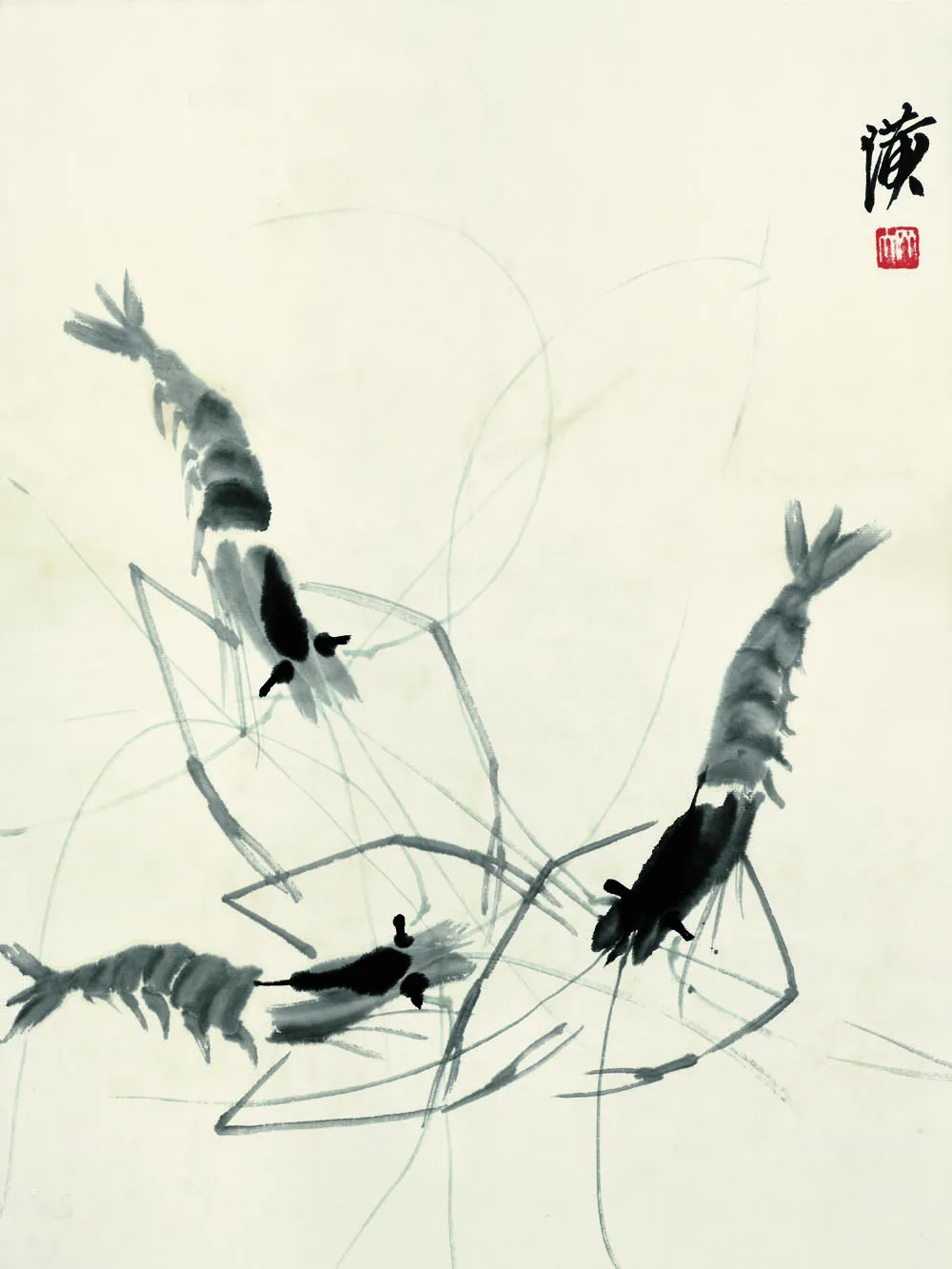 traditional Chinese painting seascape picture scenery posters home decor animals shrimps lobster Qi Baishi masterpiece  art