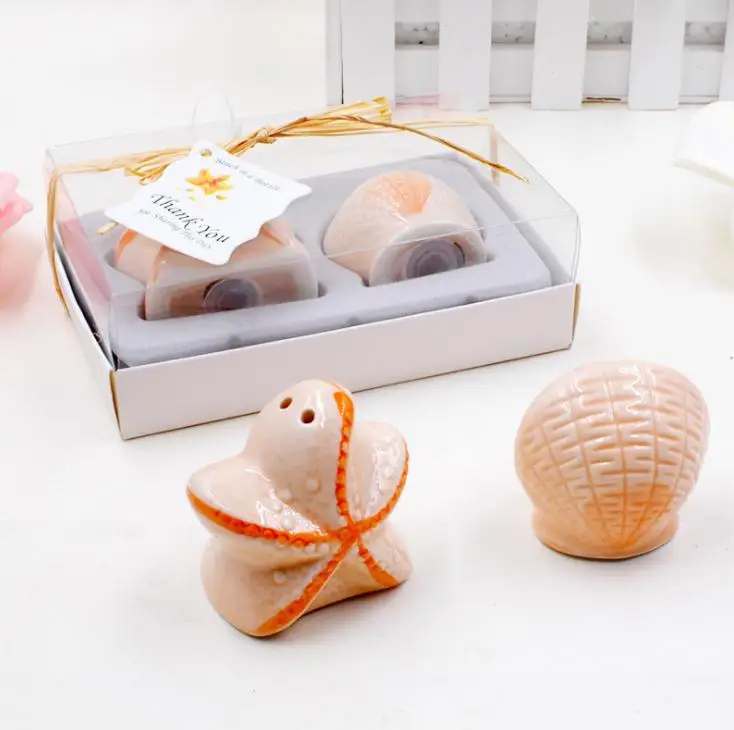 Wedding favor wholesale beach style Seashell and Starfish Salt and Pepper Shakers party gifts 200Pcs=100set SN306