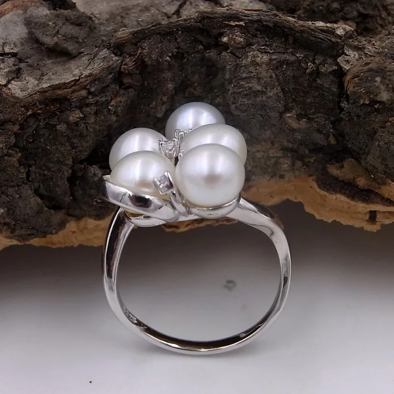 Sinya Birthday Gift 925 Sterling Silver Jewelry 5pcs Genuine Natural Pearls Wedding Band Ring Hot Sale for Women Girl