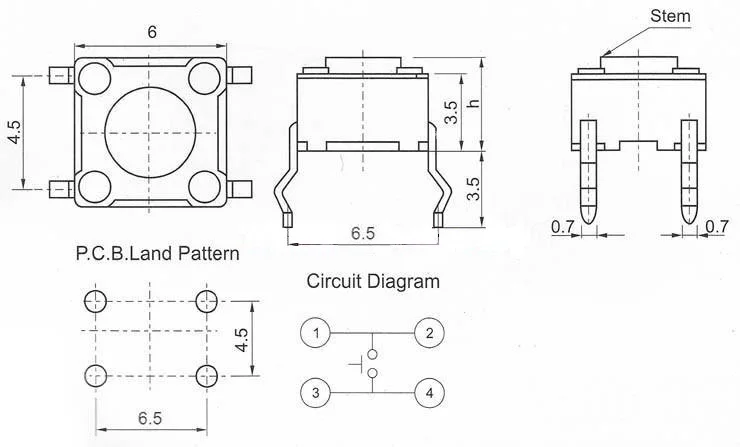 Glyduino 6*6*5 dotykowy przełącznik wciskany klawisz dotykowy Micro Push Button przełącznik DIP pionowe 4Pin 10 sztuk/1 partia