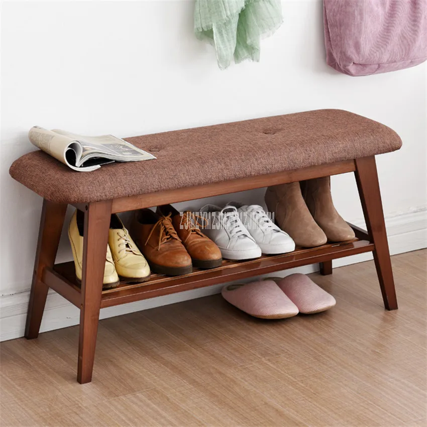 Nordic Simple Doorway Natural Bamboo Creative Wear Shoes Low Stool With Storage Layer Soft Seat Cushion Shoes Changing Bench