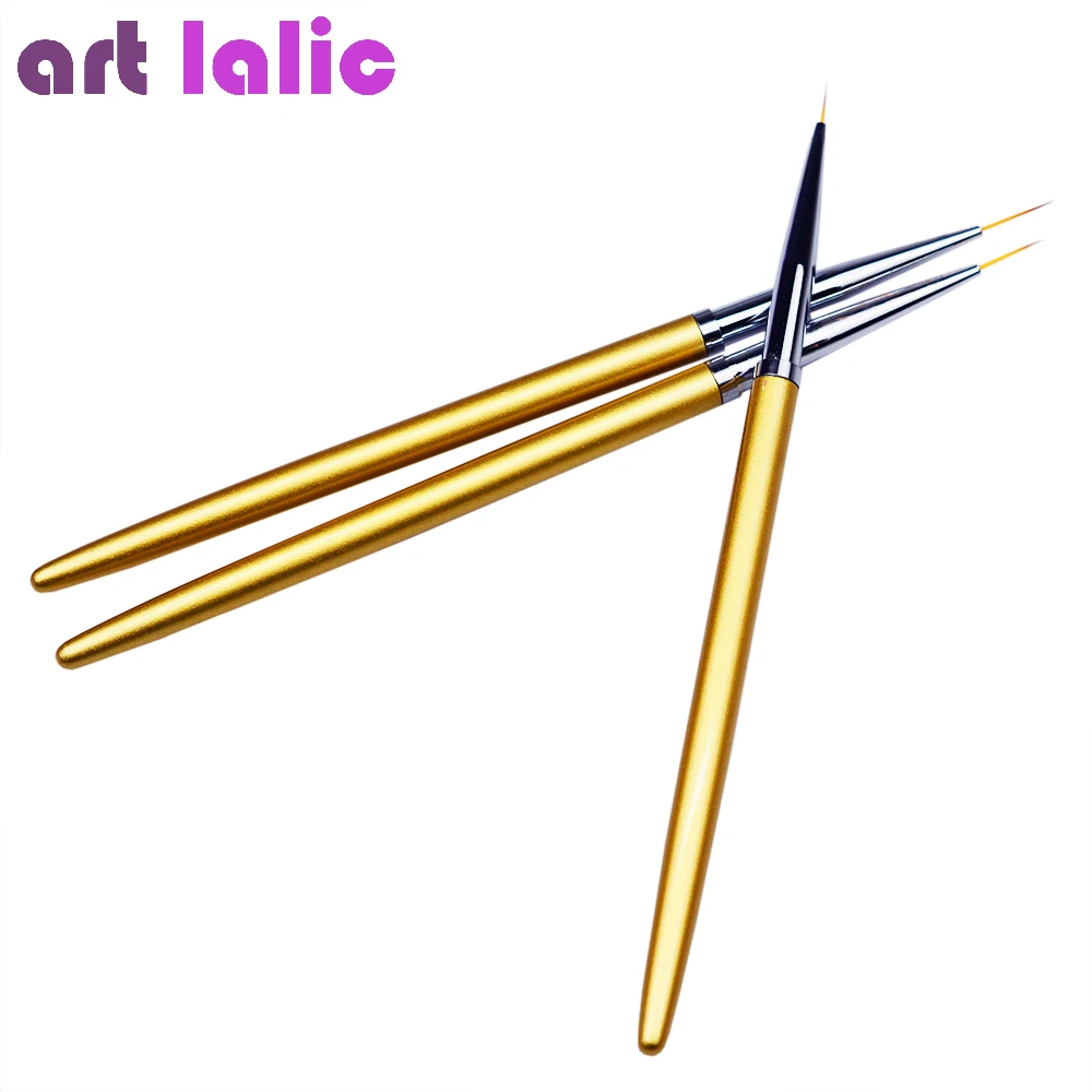 3Pcs Gold Metal Liner Brushes Set for Nail Art Manicure Wide Line Star Geometry Drawing Flower Grid Stripe Painting Pen Kit