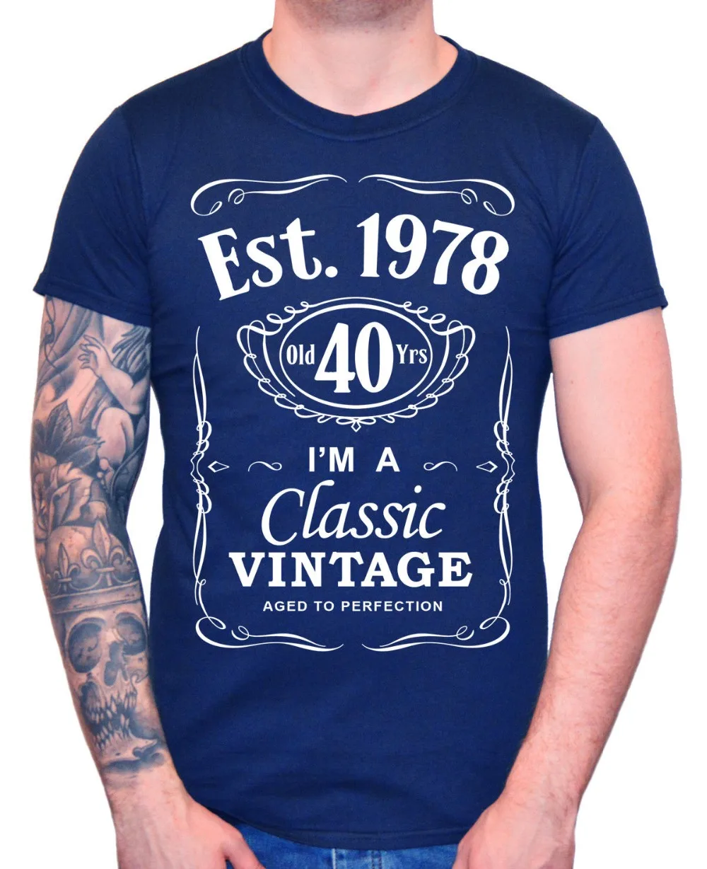 Men'S 40Th Birthday T-Shirt Est 1978 Vintage Man Fortieth 40 Years Gift Summer 2018 100% Cotton Printed Cotton Men T Shirts