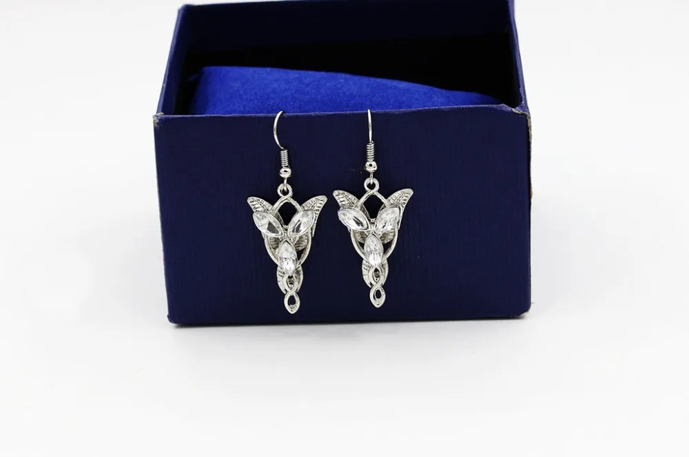 Arwen Evenstar The Lord of the Riings Crystal Clear Rhinestone Silver Plated Pendant Drop Earrings for Women Dangle Earrings