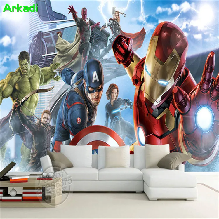 Custom 3D Captain America Avengers Boys Bedroom Photo Wallpapers Marvel Comics Kids Room Interior Design Room Decoration