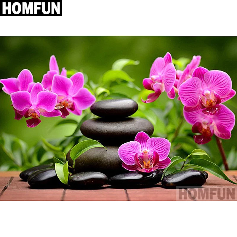 

HOMFUN 5D DIY Diamond Painting "Orchid Stone" Full Drill Resin Diamond Embroidery Cross Stitch Home Decor A06602