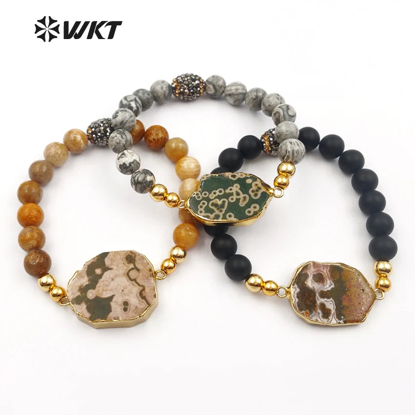 

WT-B408 Multi Beads With Gold Dipped Smoothly Ocean Stone Bracelets Bohemia Gift For Her Women Stylish Bracelets