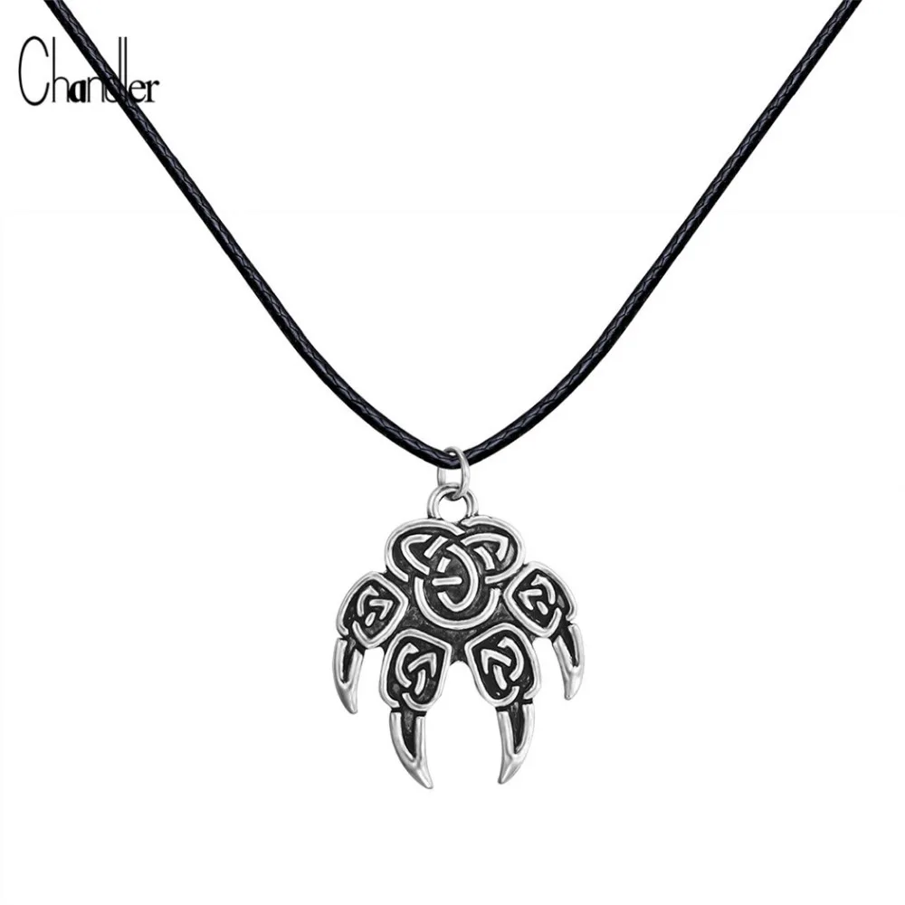 Celti Knot Slavic Wolf Claw Charm Lewis Pendant Necklace Antique Jewelry Odin \'s Symbol of Norse Viking Colier