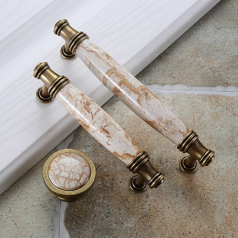 WV Marble Handle Garden Ceramic Ktchen Cabinet Storage Wardrobe Door Handles Dressers Closet Classical Furniture Knobs Pulls