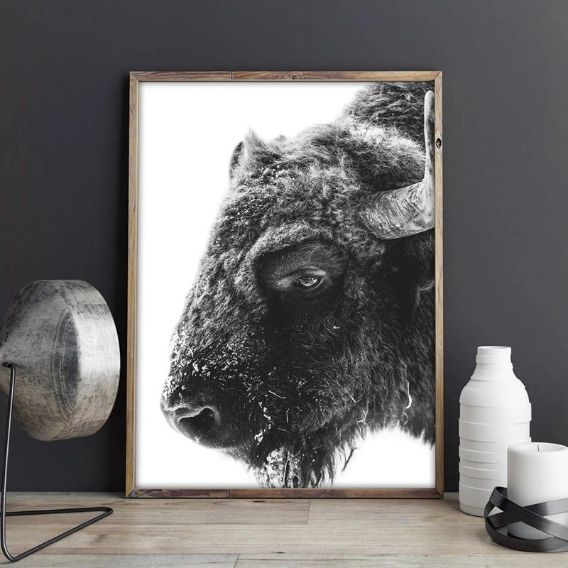 Modern Animal Buffalo Canvas Art Print and Poster , Bison Canvas Printing Wall Picture Home Wall Art Decor