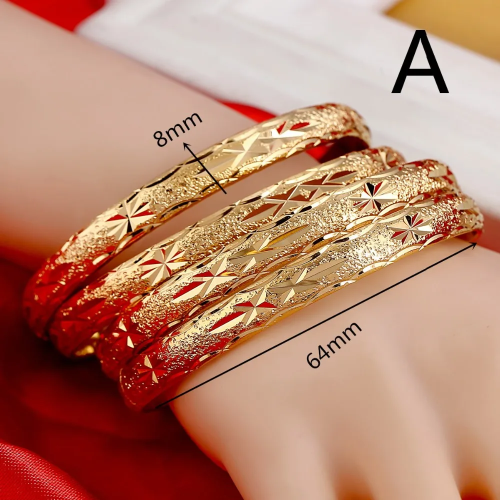 Openable Dubai Gold Bangles 64mm*8mm Width Women Men 1pcs Gold Bracelets African European Ethiopia Girls Bride Bangles Gift