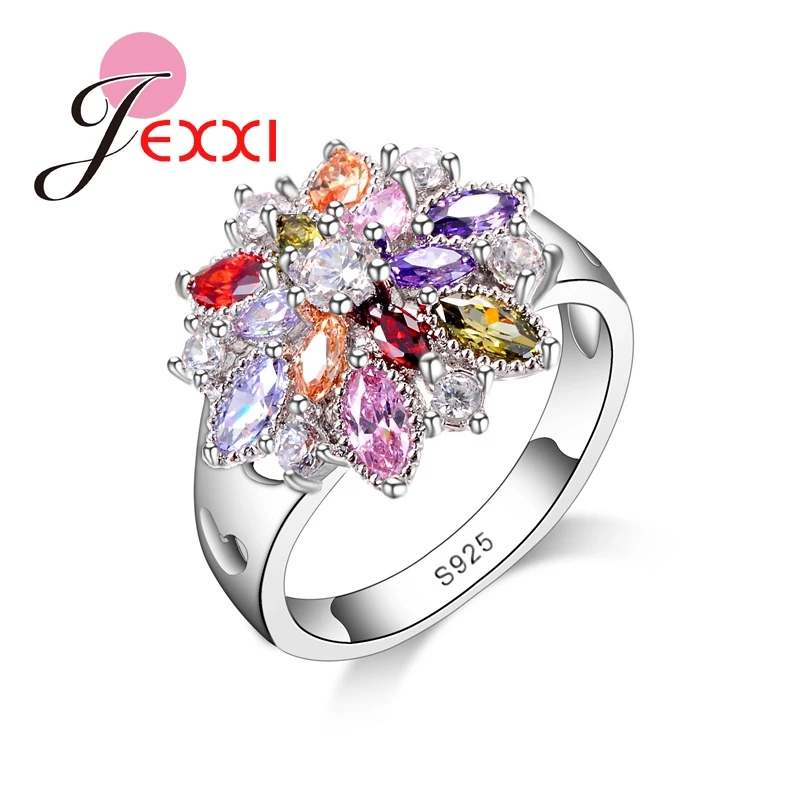 Girls Bling Jewelry Finger Accessories Fashion 925 Sterling Silver Colorized Flower Shape Rings Wholesale