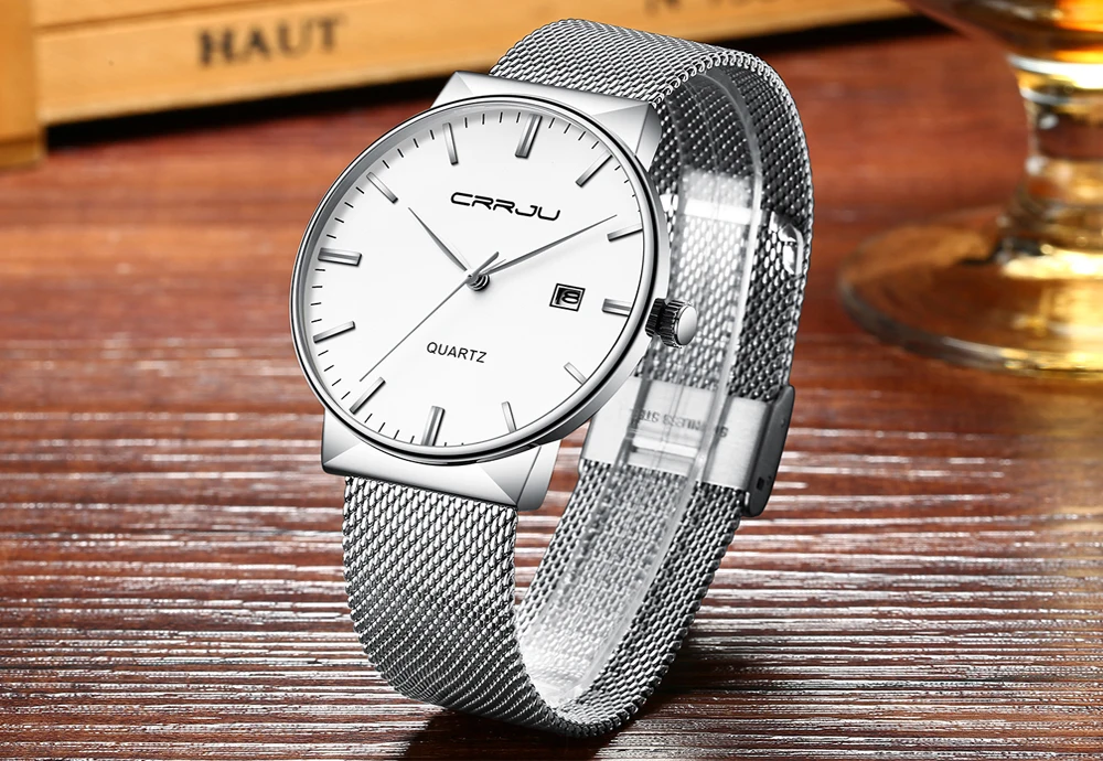 Men Watches CRRJU Top Brand Luxury Waterproof Ultra Thin Date Clock Male Steel Strap Casual Quartz Watch Men Wrist Sport Watch