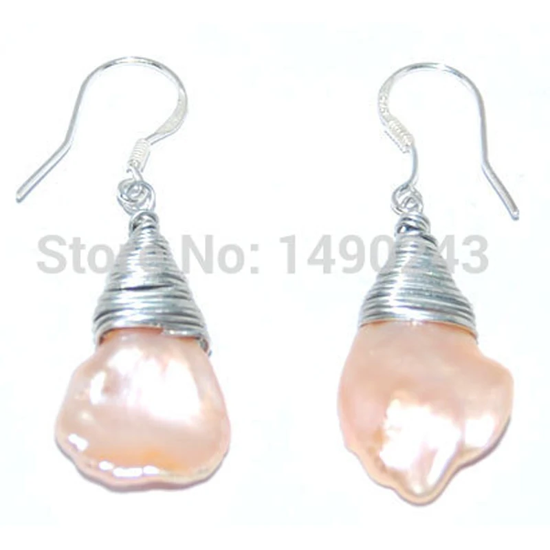 4 inches 925 Silver Hook Natural White Drop Keshi Baroque Pearl Earring