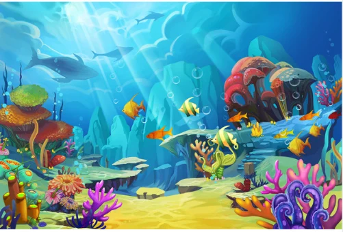 7x5FT ภายใต้ทะเลพรรค Rocks เตียง Coral เห็ด Shark Herd Mermaid Custom Photo Studio ฉากหลังพื้นหลังไวนิล220Cm X 150ซม.