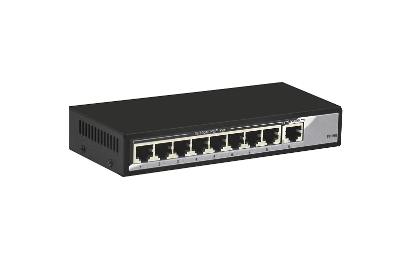 9-port 10/100M switch, of which 1-8 ports support POE, IEEE 802.3af international standard, external total power 104W