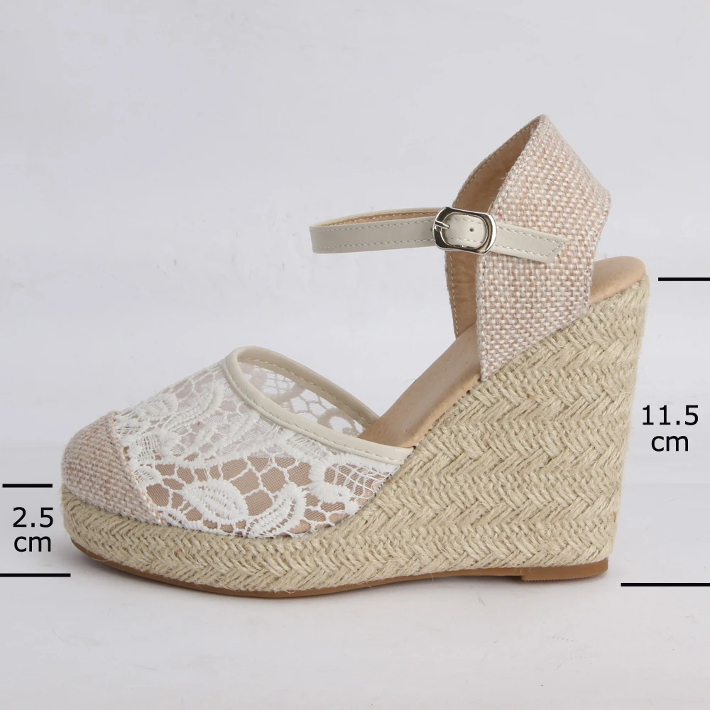 Meotina Espadrille Platform Wedges Sandals Women Summer Bohemia Lace High Heels Sexy Female Sandals Wedding Shoes Big Size 34-43