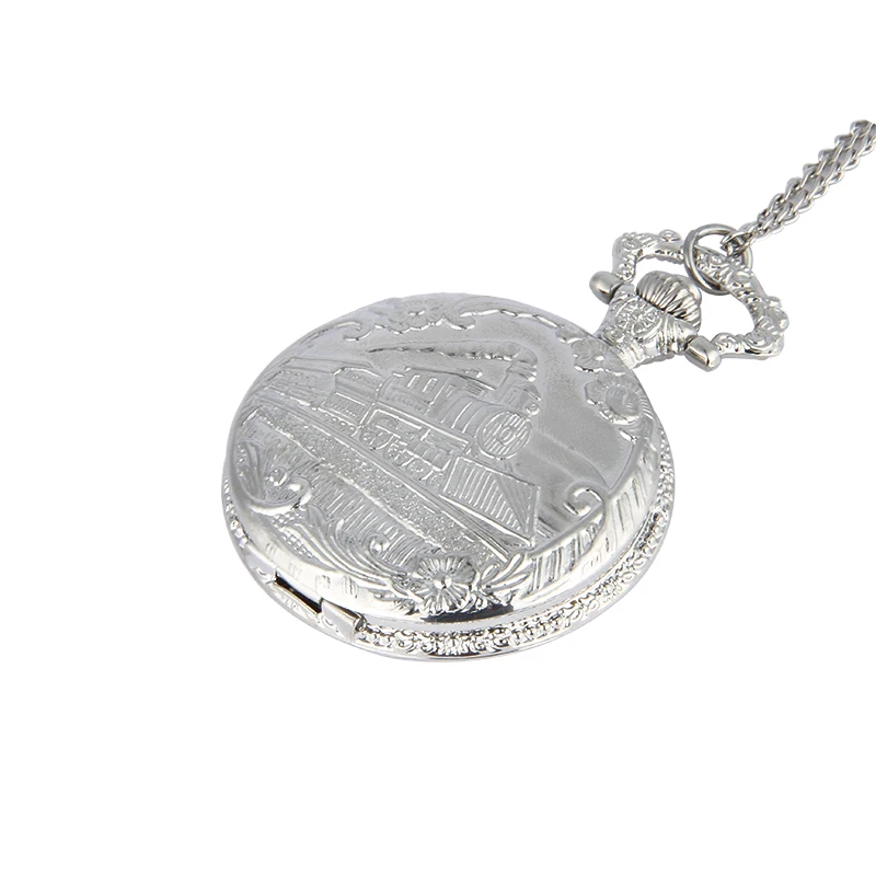 Running Steam Train Pocket Watch Chain silver Metal Dress Casual Men Women Fob Watch Antique Fashion