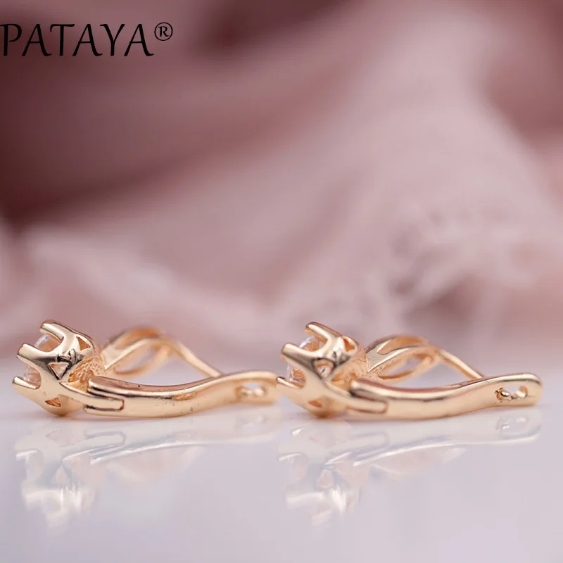 PATAYA 328 Anniversary 585 Rose Gold Color Olive Round Tricolor Natural Zircon Dangle Earrings Women Wedding Party Fine Jewelry