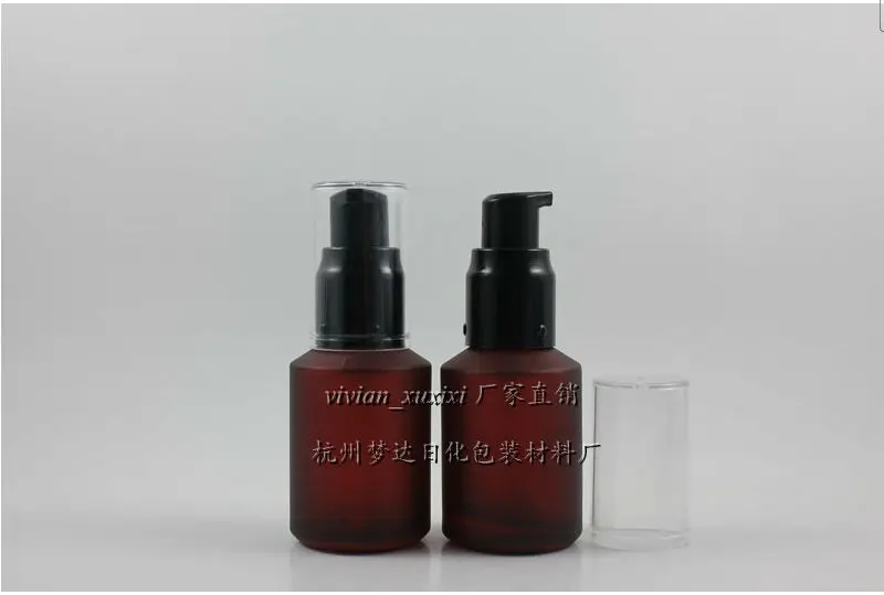 

wholesale 50pcs 30ml rose red frost round shaped lotion bottle,amber glass cosmetic container , 30ml cosmetic packing for liquid