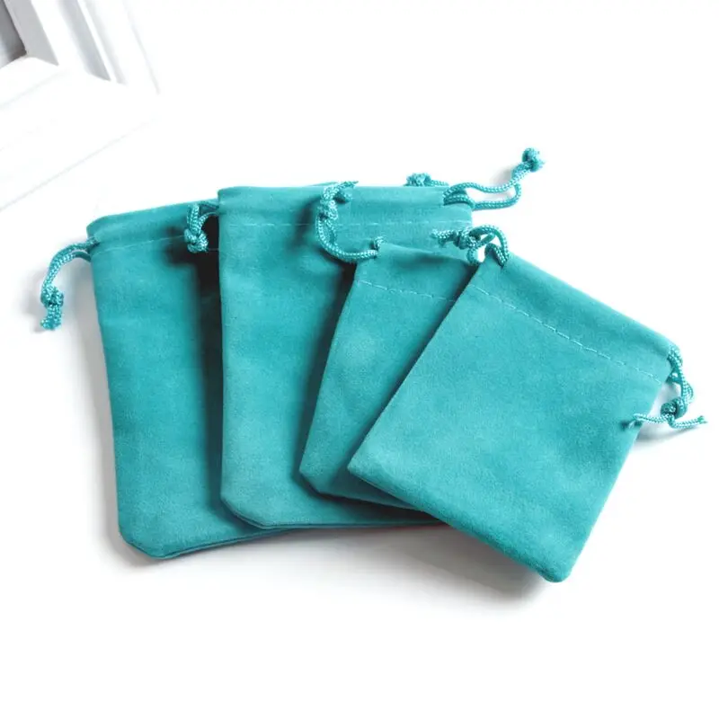 

Wholesale 100Pcs/Lot Lake Blue Velvet Gift Bag Small Drawstring Jewelry Pouches Favor Necklace Charms Jewelry Packaging Bags