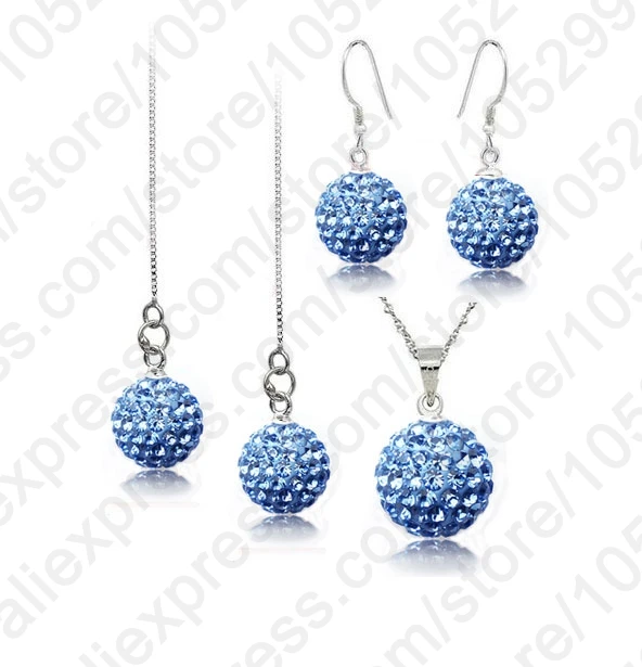 Wholesale Jewelry Sets 925 Sterling Silver 10MM Austrian Crystal Disco Ball Beads Necklace Chains Earring Ear Thread