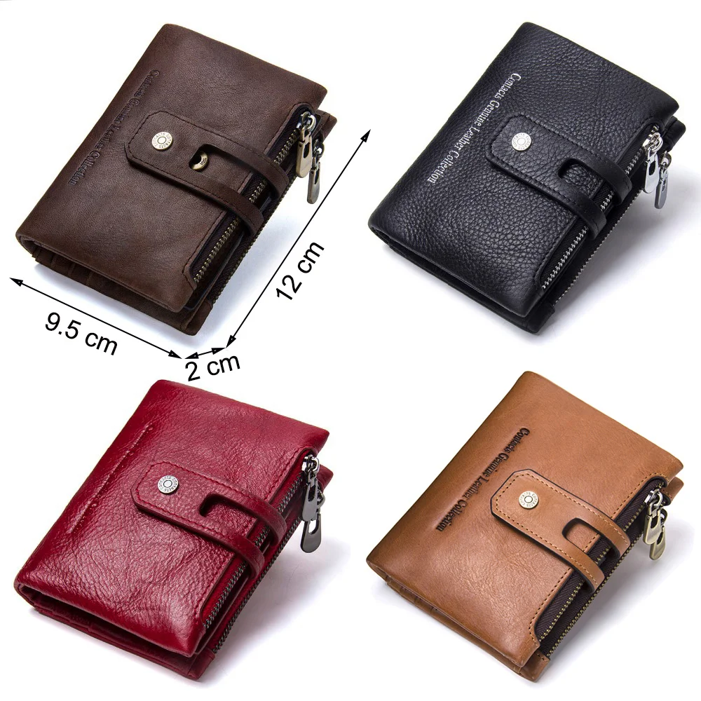 CONTACT\'S Genuine Leather Men Wallet Small Zipper&Hasp Male Short Coin Purse Brand Rfid Card Holder Money Clip Men\'s Bag Handbag