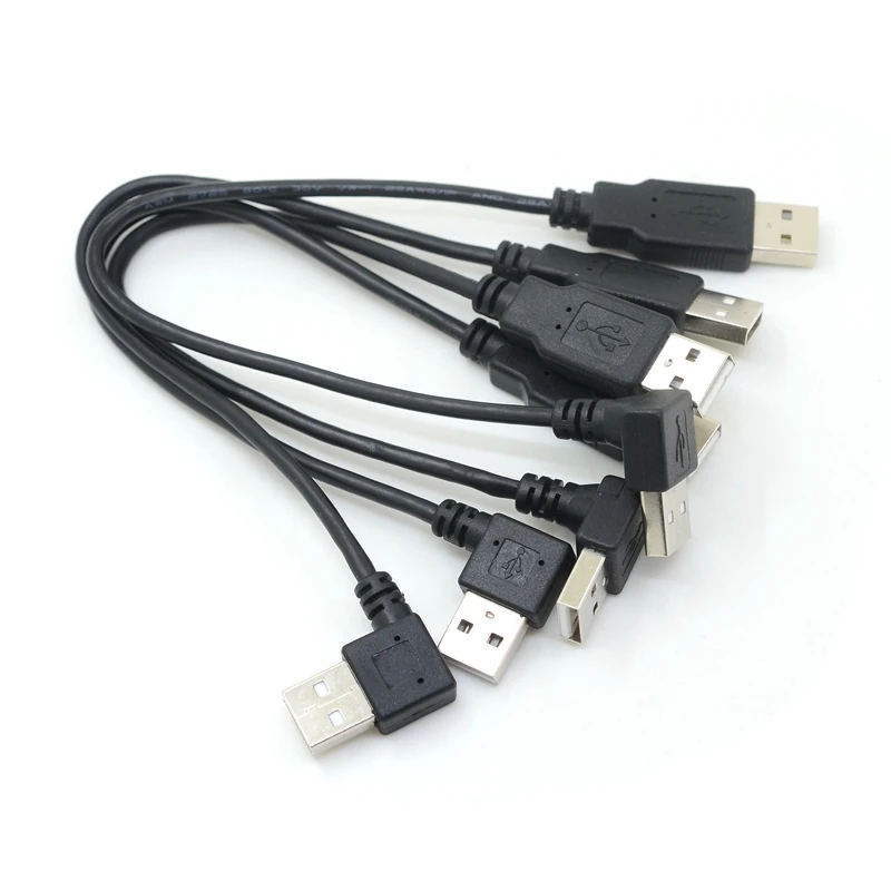 25 ซม. USB 2.0 ชายชาย 90 มุมอะแดปเตอร์ขยายสาย USB2.0 ชายขวา/ซ้าย /down/up สายไฟสีดำ AM - AM