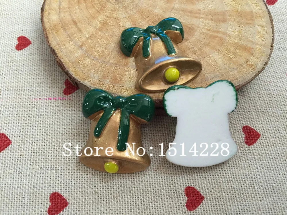 Mina Free shipping! Resin Christmas Gold Jingle Bell. Resin Flatback Cabochon for christmas decoration &gift, DIY.24*27mm