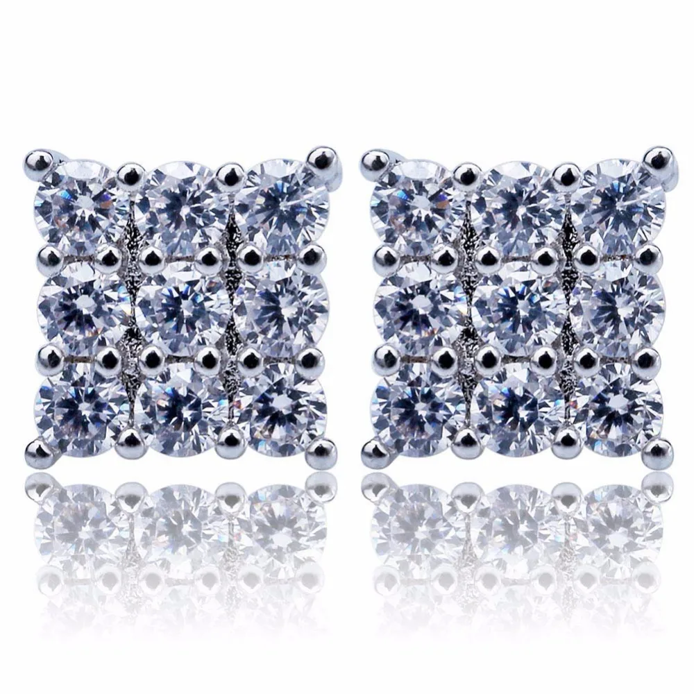

Mens Hip Hop Stud Earring AAA+ CZ Zircon Ice Out Bling Gold Silver Color Copper Earrings for Men Hiphop Rapper Jewelry