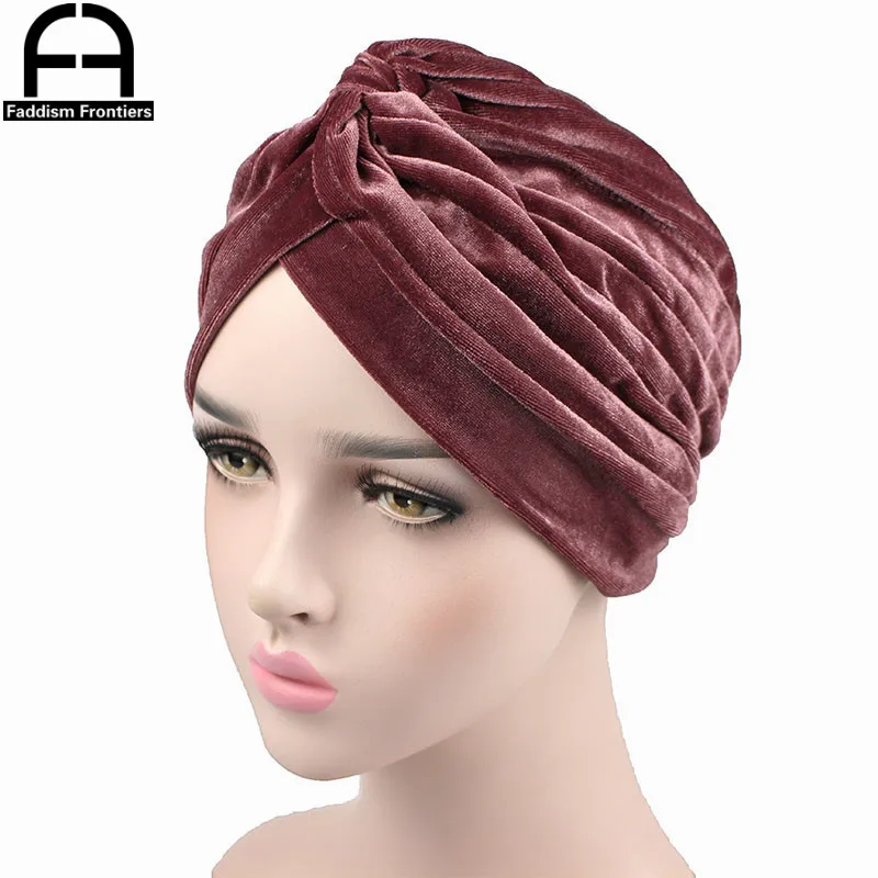 High Quality Women Velvet Turban Casual Vintage Double Stretchy Turban Headband Headwear Muslim Turbante Hijab Hair Accessorics