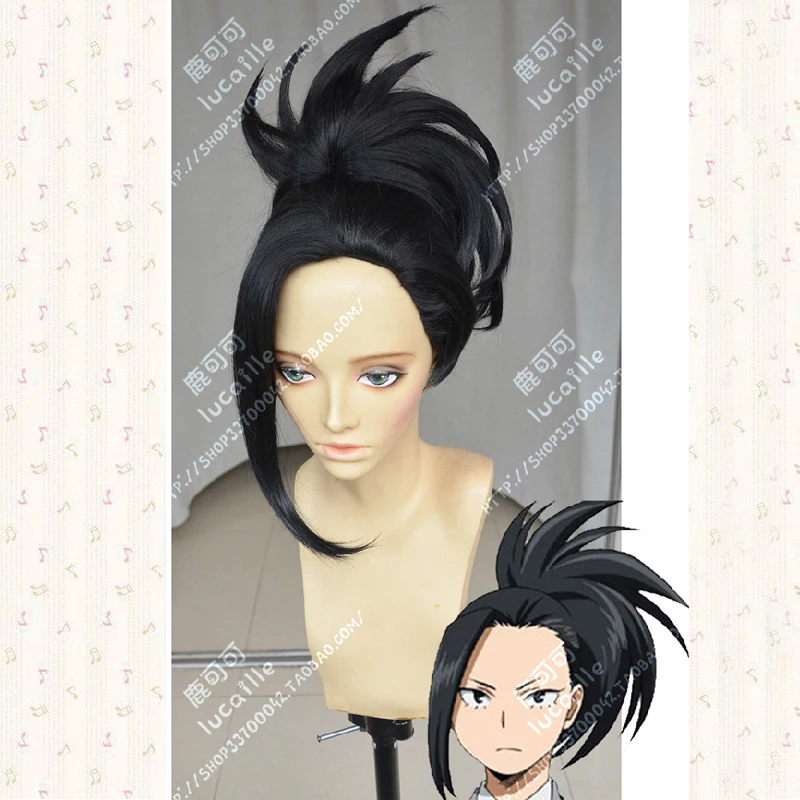 Baku no Hero Momo Yaoyorozu Short Black Ponytail Heat Resistent Cosplay Costumes Wig (Need Styled) + Wig Cap