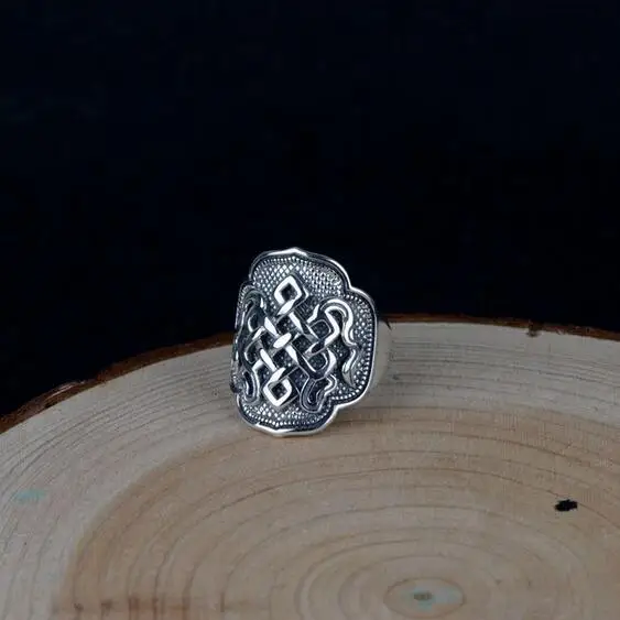 NEUE 925 Silber Tibetischen Endless Knoten Ring Echt 925 Sterling Silber Buddhistischen Heiligen Symbol Ring Tibetischen Glück Symbol Ring