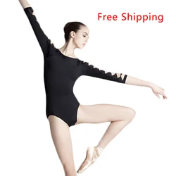 New Arrival Fashion Sexy Plus Size Girls Women Adult Dance Ballet Cut Leotard Black 3/4 Long Sleeve Open Back Leotard Suit