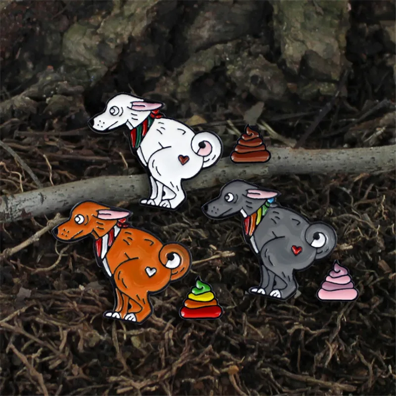 2Pcs/set Badge On A backpack Enamel Pin Dog And Rainbow Excrement Brooches  For Women Men Cute Animal Shit Brooch Jewelry Gifts