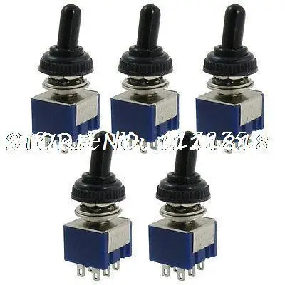 

5 x AC 125V 6A On-center off-on DPDT Mini Toggle Switch w Waterproof Cover