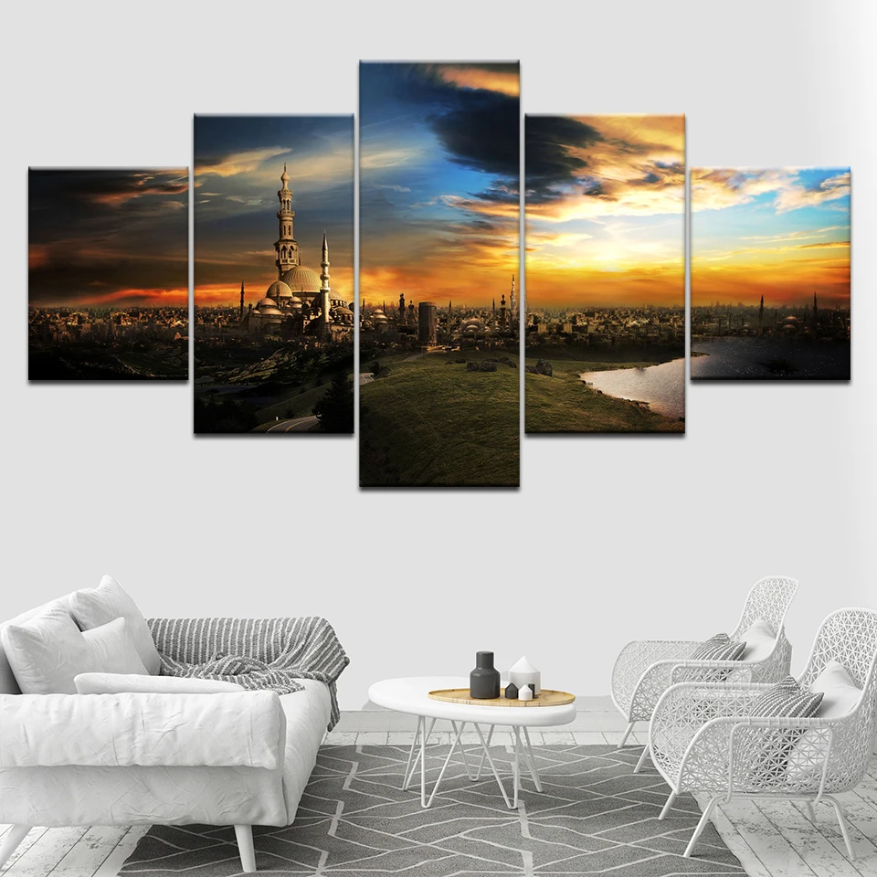 Sunset country landscape 5 Piece HD Wallpapers Art Canvas Print modern Poster Modular art painting for living room Home Decor