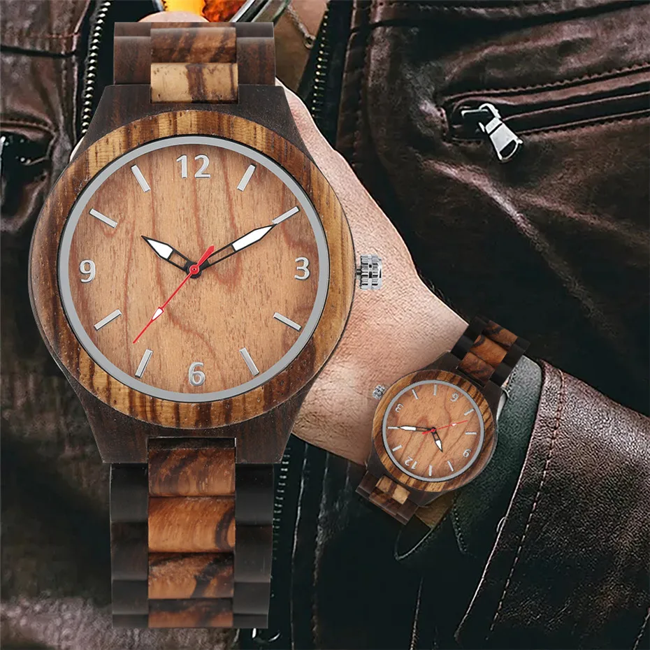 Luxury Ebony Wooden Watch Men\'s Watches Quartz Timepiece Silver Arabic Numbers Display Casual Men Clock reloj masculino