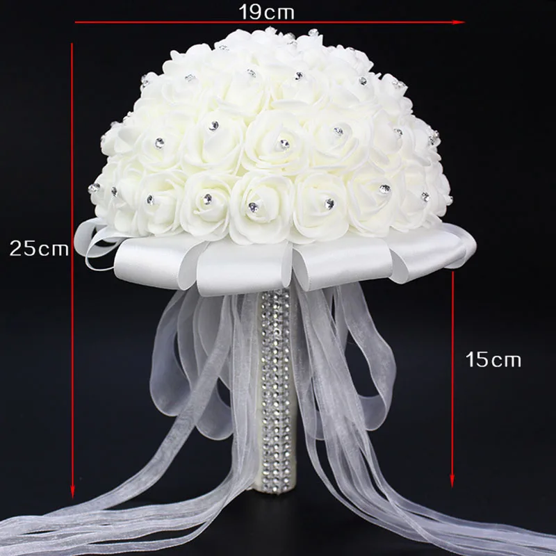 YO CHO Wedding Bouquet Roses Artificial Flowers White Wedding Bridesmaids Bridal Bouquets Rhinestone Marriage Supplies Bouquets