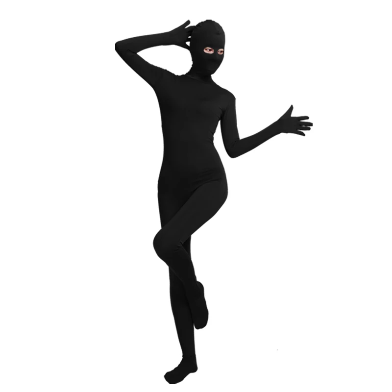 Ensnovo Black Zentai Bodysuit Nylon Spandex Suit Eyes Open Skin Tights for Women Men Cosplay Costume for Halloween Party